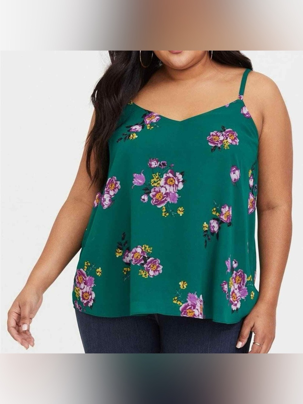 torrid Green Floral Slip Cami with Pink & Yellow Blooms